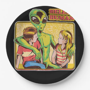 Plato De Papel Guay Retro Alien ET Hello Humans Outer Space Galax