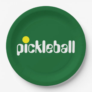 Plato De Papel Guay Retro PICKLEBALL Textos Negrita Fondo Verde