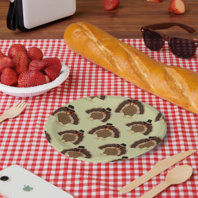 Plato De Papel Guay Turkey Thankding divertido patrón verde marró (Picnic)