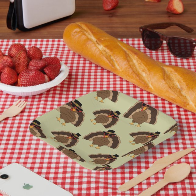 Plato De Papel Guay Turkey Thankding divertido patrón verde marró (Picnic)