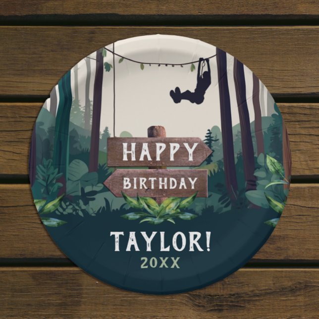 Plato De Papel Guay Ziplining Forest Birthday Outdoor Greeneratio (Subido por el creador)