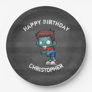 Plato De Papel Guay Zombie Guy Seeking Brains Feliz cumpleaños