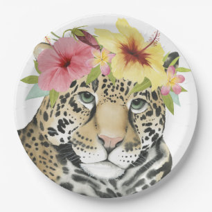 Plato De Papel Guepardo dulce tropical del halo el