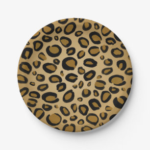 Plato De Papel Guepardo Pintado Estampado Leopardo Manchas Dorado