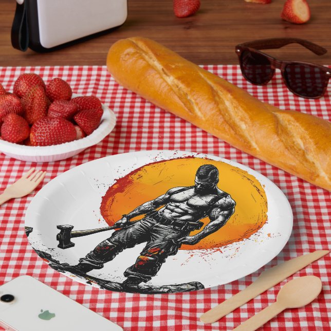 Plato De Papel guerrero bárbaro fantasía medieval fuerza hummer (Picnic)