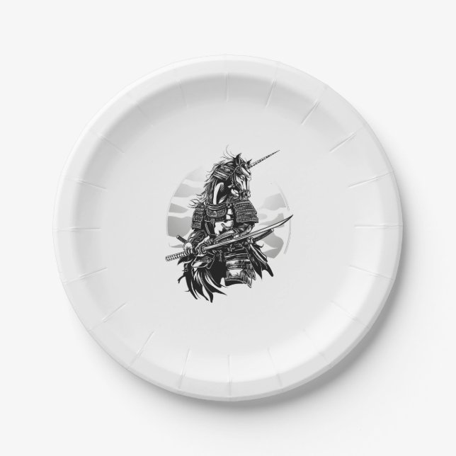 Plato De Papel Guerrero Samurái Unicornio (1) (Anverso)