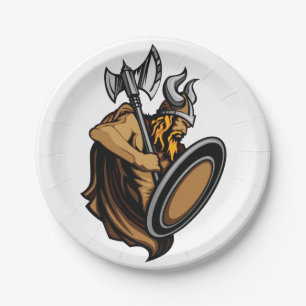 Plato De Papel Guerrero vikingo bárbaro nórdico con hacha