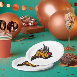 Plato De Papel Guerrero vikingo fiero cabeza nórdica casco y barb