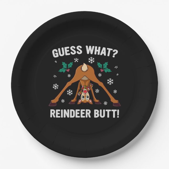 Plato De Papel Guess What Reindeer Butt Christmas Joke (Anverso)