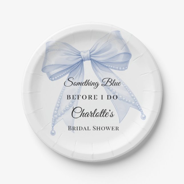 Plato De Papel Guest book Bridal Shower bow something blue (Anverso)