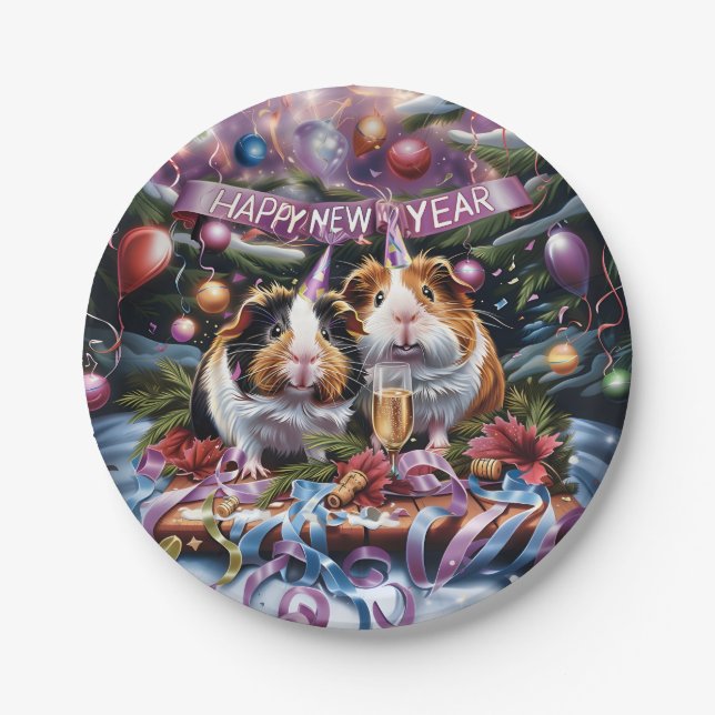 Plato De Papel Guinea Cerdos Fiesta de Nochevieja (Anverso)