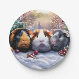 Plato De Papel Guinea Cerdos Winter Wonderland