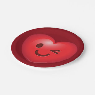 Plato De Papel Guiño de emoji del corazón