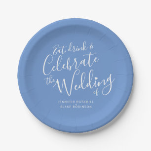 Plato De Papel Guión blanco azul boda personalizado