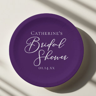 Plato De Papel Guión blanco personalizado de la ducha de novia pú
