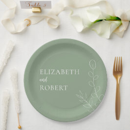 Plato De Papel Guión Boda de salvia floral Elegante Minimal Simpl
