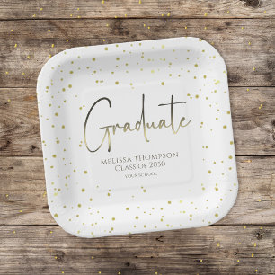 Plato De Papel Guión de caligrafía moderna de Graduado Gold Confe