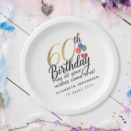 Plato De Papel Guión de cumpleaños número 60 Tipografía dorada Fi