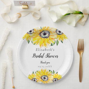 Plato De Papel Guión de Despedida de Soltera con Girasoles Modern