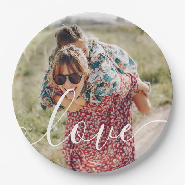 Plato De Papel Guión de foto personalizada de amor (Anverso)