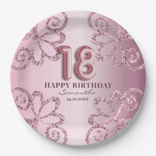 Plato De Papel Guión de globo de purpurina de princesa rosa para