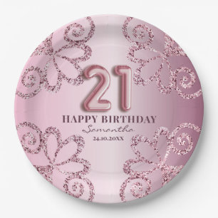 Plato De Papel Guión de globo de purpurina princesa rosa cumpleañ