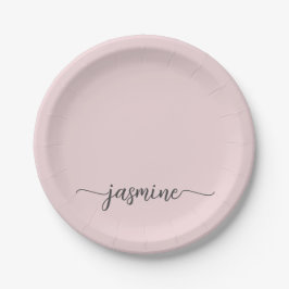 Plato De Papel Guion de Monograma Femenino Rosa Clásico Minimalis