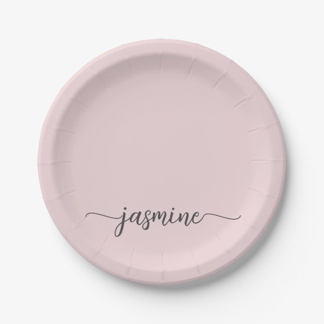 Plato De Papel Guion de Monograma Femenino Rosa Clásico Minimalis (Anverso)