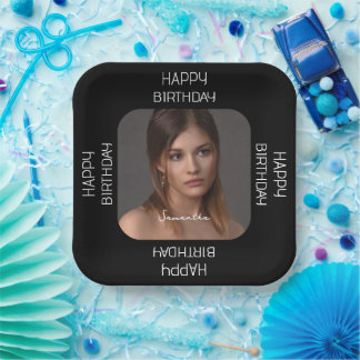 Plato De Papel Guión de nombre de foto de Cheque Negro Personaliz