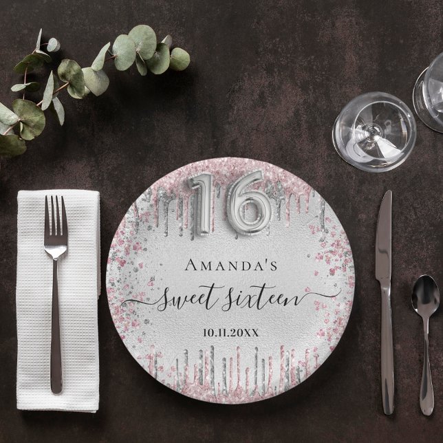 Plato De Papel Guión dulce de purpurina metalizado rosa plateado  (Subido por el creador)