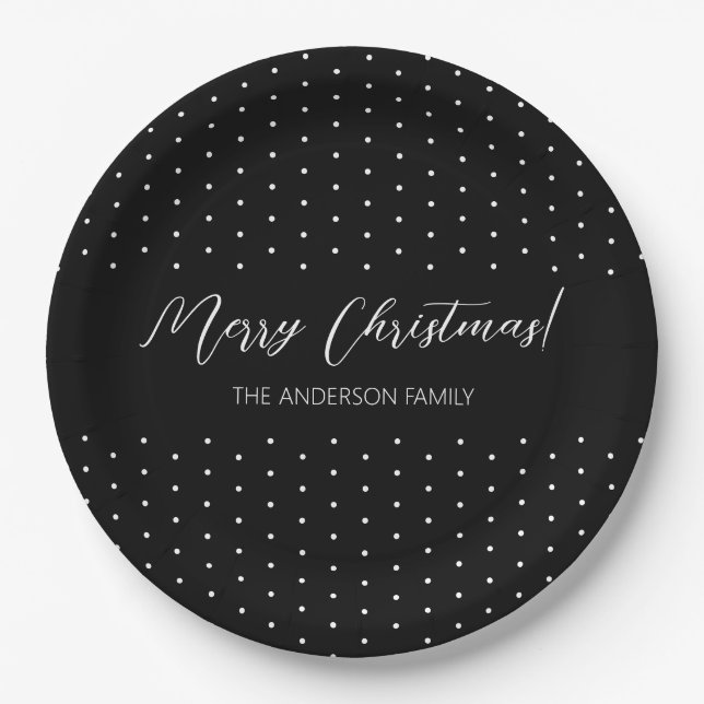Plato De Papel Guión elegante blanco y negro personalizado (Anverso)