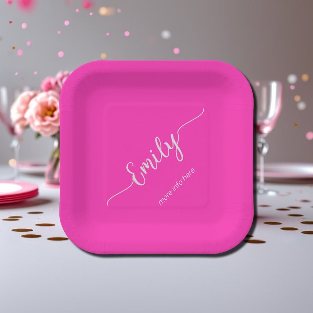 Plato De Papel guión elegante neón rosa (Subido por el creador)