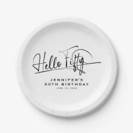 Plato De Papel Guión Hola Cincuenta Minimalista Cumpleaños 50