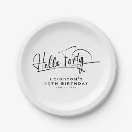 Plato De Papel Guión Hola Cuarenta Minimalista Cumpleaños 40