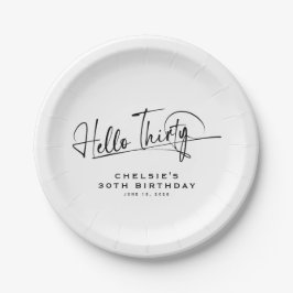 Plato De Papel Guión Hola Treinta Minimalista Cumpleaños 30