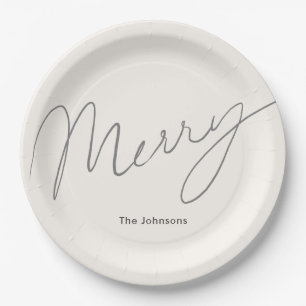 Plato De Papel Guión minimalista Merry Cream White