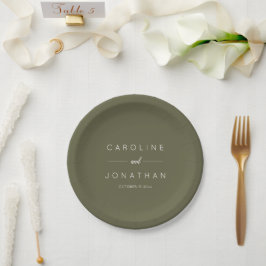 Plato De Papel Guion minimalista moderno boda personalizada olivo