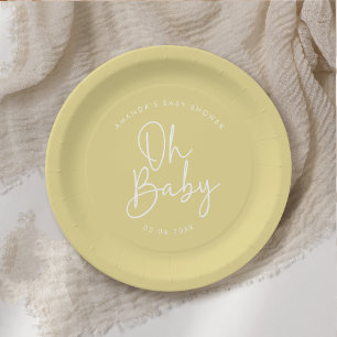 Plato De Papel Guión moderno Amarillo Oh Bebé Baby Shower simple