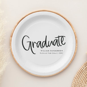 Plato De Papel Guión moderno de moda Graduación en blanco y negro