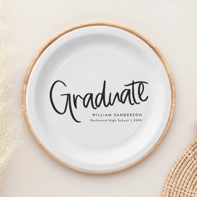 Plato De Papel Guión moderno de moda Graduación en blanco y negro (Subido por el creador)
