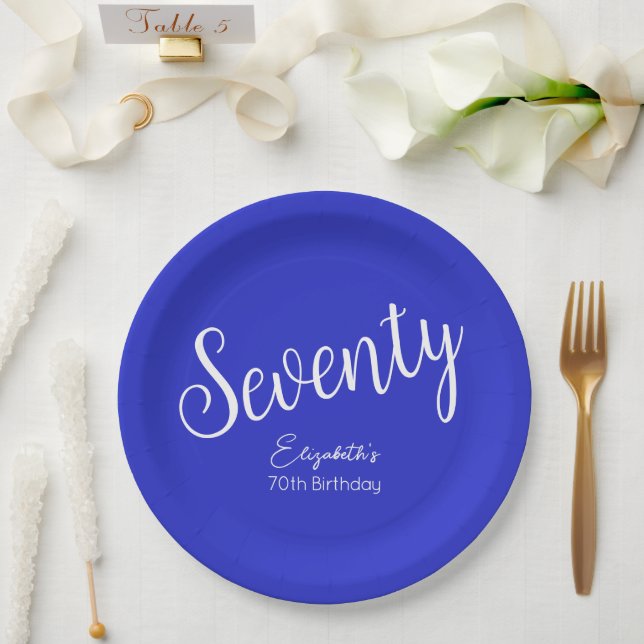 Plato De Papel Guión moderno estilo Royal Blue 70 cumpleaños (Boda)