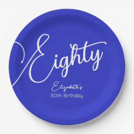 Plato De Papel Guión moderno estilo Royal Blue 80 cumpleaños