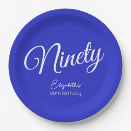 Plato De Papel Guión moderno estilo Royal Blue 90 cumpleaños