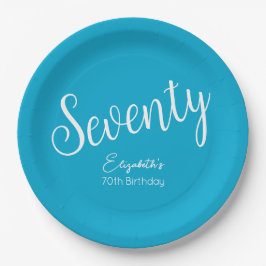 Plato De Papel Guión moderno simple Aqua Blue 70 cumpleaños