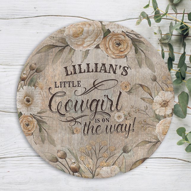 Plato De Papel Guión occidental floral de Cowgirl Boho (a little cowgirl is on the way vintage paper plate with boho florals)