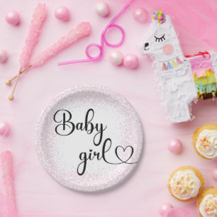 Plato De Papel Guión para bebé purpurina rosa Placa de papel
