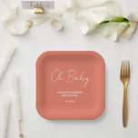 Plato De Papel Guión para la ducha de bebé estilo moderno terraco<br><div class="desc">Guión para la ducha de bebé diseño moderno de terracota elegante fiesta. Diseño perfecto y neutral en cuanto a género. Ideal para coordinar verano,  otoño,  otoño,  invierno diseño de ducha para bebés.</div>