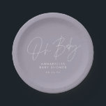 Plato De Papel Guión para la ducha de bebé lilac moderno púrpura<br><div class="desc">Guión para la ducha de bebé diseño moderno lilac morado elegante de invitación a fiesta. Diseño perfecto y neutral en cuanto a género.</div>