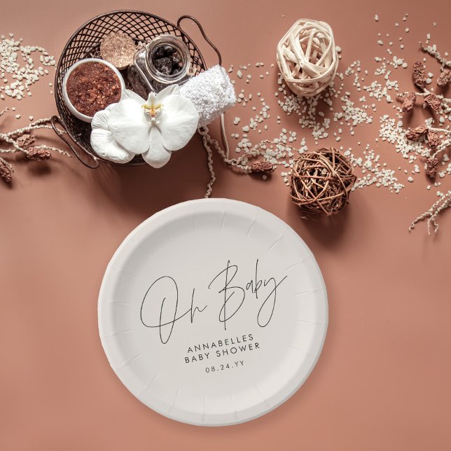 Plato De Papel Guión para la ducha de bebé moderno elegante en bl (Subido por el creador)