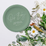 Plato De Papel Guión para la ducha de bebé sándwich moderno verde<br><div class="desc">Guión para la ducha de bebé diseño moderno de invitación de fiesta elegante verde sabio. Diseño perfecto y neutral en cuanto a género. Perfecta coordinación primavera,  otoño de verano,  otoño invierno diseño de ducha de bebé.</div>